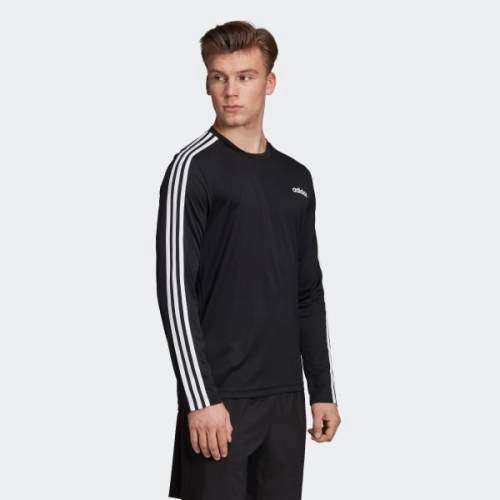 Original Men's adidas Designed 2 Move Climalite 3 Stripes Long Sleeves Black EI5647 Size Medium
