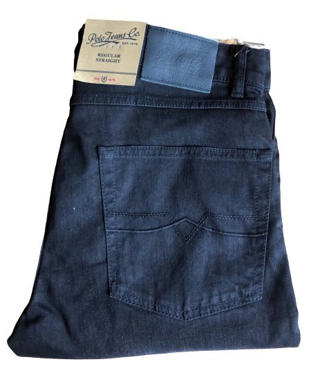 Original Mens POLO JEANS Washed W34 L34 Regular Straight BLACK 100% Cotton