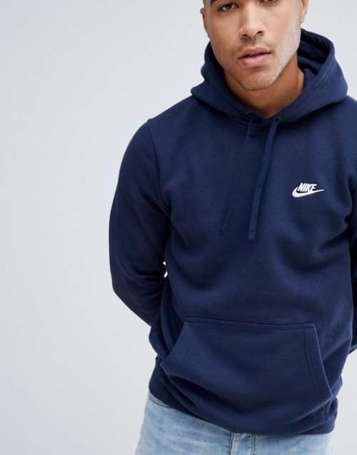 Original Mens Nike Classic Fleece Hoodie Navy Blue 804346 451 Size Medium