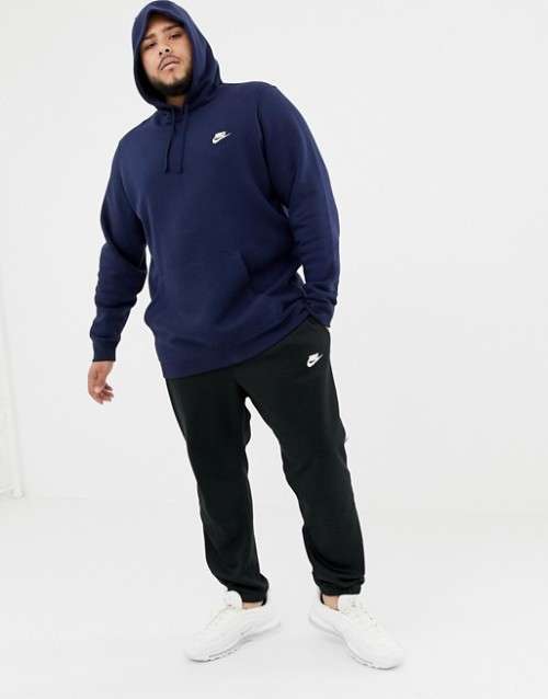 Original Mens Nike Classic Fleece Hoodie Navy Blue 804346 451 Size Medium