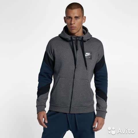 Nike Air Men's Hoodie Full Zip Fleece Warm Grey/ Black/ Navy (STD. FIT) CD9222 071 Size Medium