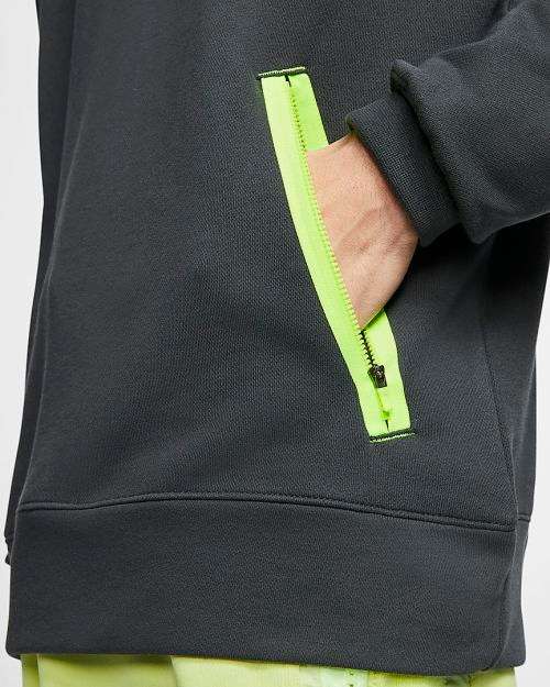 Original Mens Nike Sportswear French Terry Crew Dark Smoke Grey/Volt CT9762 070 Size Medium