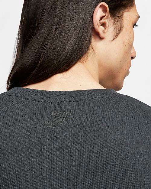 Original Mens Nike Sportswear French Terry Crew Dark Smoke Grey/Volt CT9762 070 Size Medium