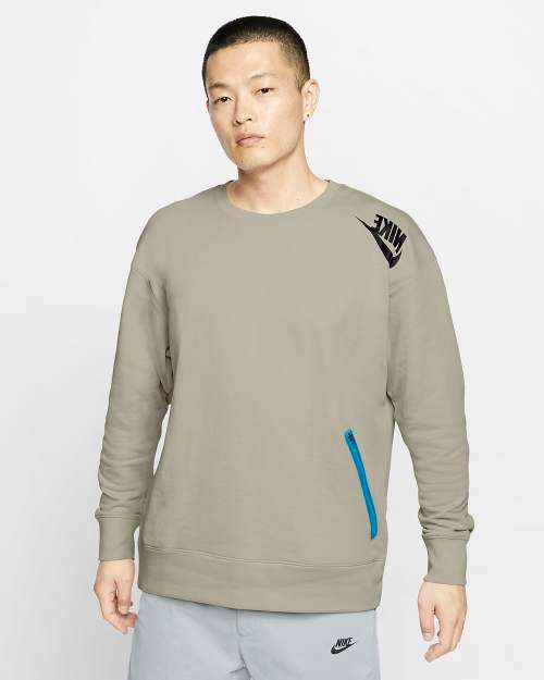 Original Mens Nike Sportswear French Terry Crew String/ Laser Blue CT9762 221 Size Extra Large