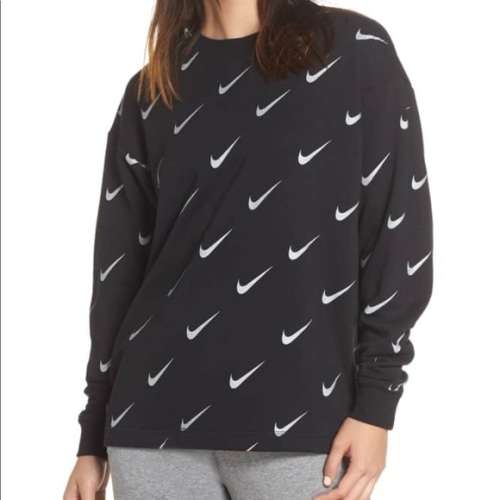 Original NIKE Womens Rally Print Metallic Crewneck Sweatshirt (LOOSE FIT) CJ5020 010 Size Large