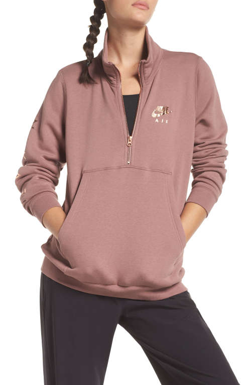 Original NIKE Womens Sportswear 1/2 ZIP Fleece Top Smokey Mauve CJ4938 298 Size Large