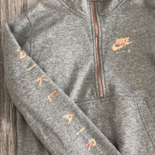 Original NIKE Womens Sportswear 1/2 ZIP Fleece Top Grey/ Rose Gold CJ4938 063 Size Medium