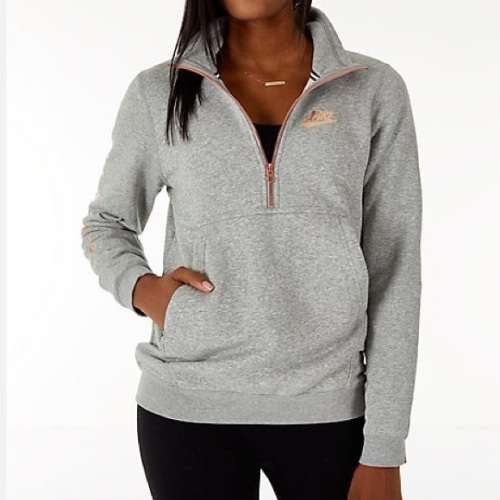 Original NIKE Womens Sportswear 1/2 ZIP Fleece Top Grey/ Rose Gold CJ4938 063 Size Medium