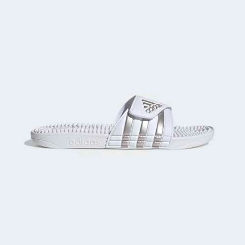 Original Mens adidas ADISSAGE SLIDES Cloud White/ Platinum Metallic F35576 Size UK 9 (SA 9 )