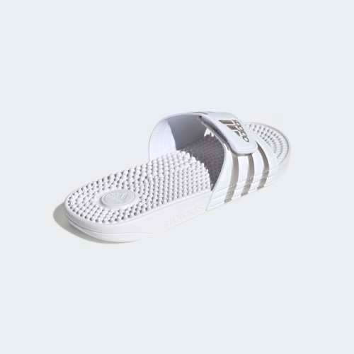 Original Mens adidas ADISSAGE SLIDES Cloud White/ Platinum Metallic F35576 Size UK 9 (SA 9 )