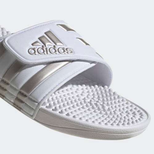 Original Mens adidas ADISSAGE SLIDES Cloud White/ Platinum Metallic F35576 Size UK 9 (SA 9 )