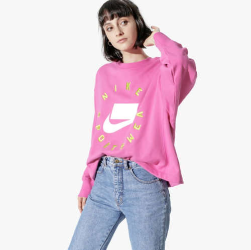 Original Women's NIKE Sportswear NSW French Terry Crew PINK AR3052 623 Size Medium