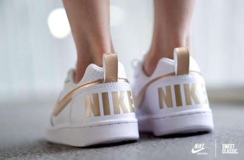 NIKE Women's Court Borough Low WHITE/ GOLD BV0745 100 Size UK 6 (SA 6)