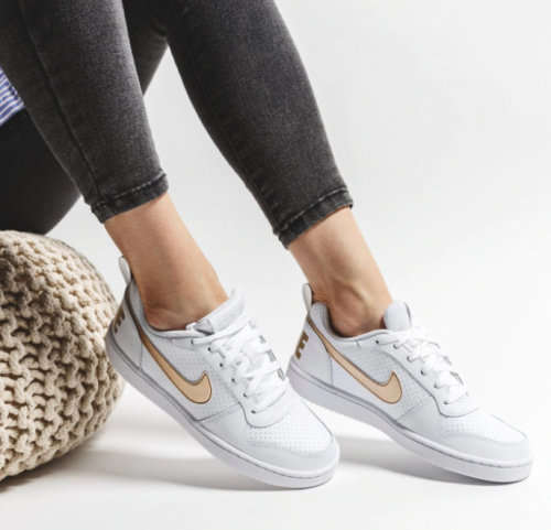 NIKE Women's Court Borough Low WHITE/ GOLD BV0745 100 Size UK 6 (SA 6)