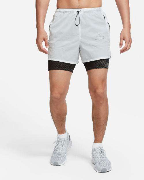 Nike Men's Run Division 3 In 1 Running Shorts Pure Platinum/ Black CU5556 043 Size Medium
