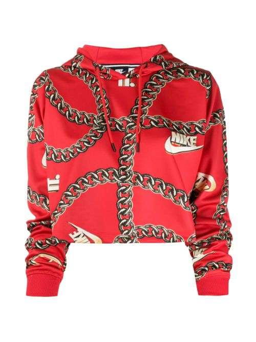 Nike Women's Crop Top Red Pullover Hoodie CJ6305 657 Size Medium