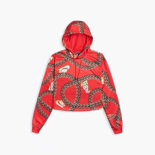 Nike Women's Crop Top Red Pullover Hoodie CJ6305 657 Size Medium