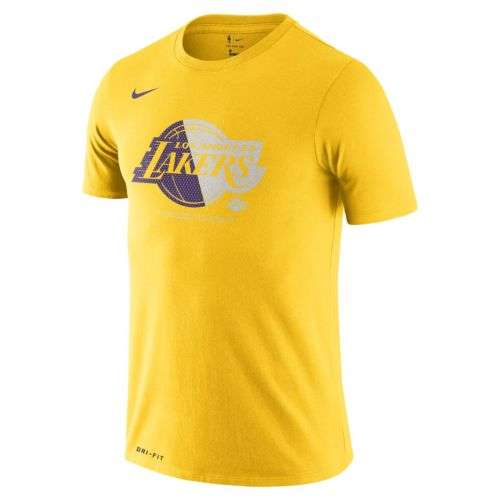NIKE Men's NBA Los Angeles Lakers Dri-FIT Tee Shirt Sunrise Yellow AT0421 741 Size Large