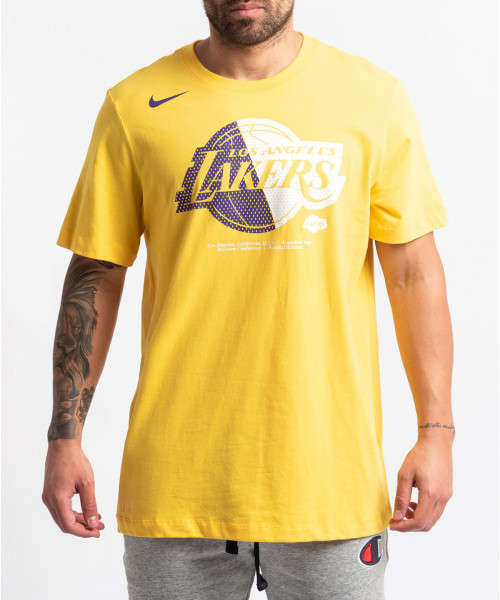 NIKE Men's NBA Los Angeles Lakers Dri-FIT Tee Shirt Sunrise Yellow AT0421 741 Size Large