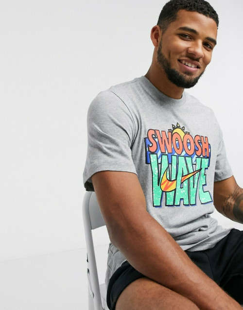 NIKE Men's Sportswear Swoosh Wave Tee Grey CW0430 063 Size XL