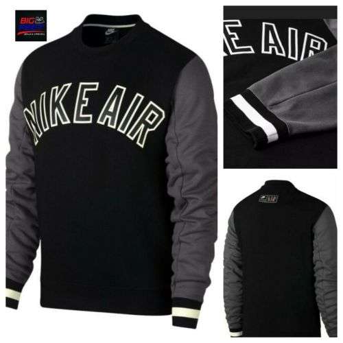 NIKE AIR Men's Fleece Crewneck Warm Sweatshirt (LOOSE FIT) Black /Grey CN9123 010 Size Medium