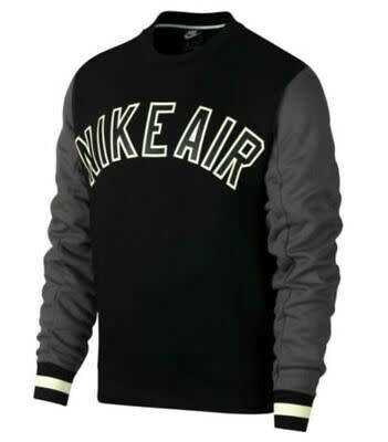 NIKE AIR Men's Fleece Crewneck Warm Sweatshirt (LOOSE FIT) Black /Grey CN9123 010 Size Medium