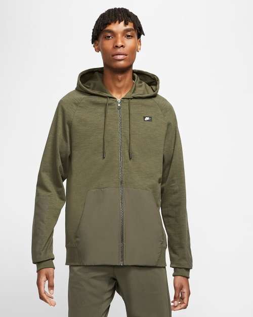 Nike Men's Sportswear Full Zip Hoodie Cargo Khaki (Standard Fit) CI9584 325 Size Large