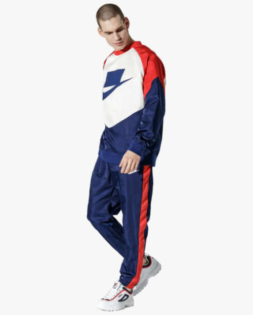 Nike Men's Sportswear Block Futura Crew Sweat Woven 2 Piece Shirt Pant Set AR1642 492 Size Large