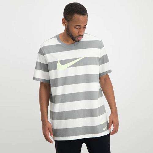 NIKE Men's Sportswear Swoosh Striped Tee Shirt Particle Grey/White (STD FIT) CQ5196 073 Size Medium