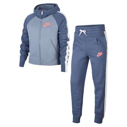 Nike GIRL's Sportswear Full Track Suit Fleece Grey/Blue CD7542 491 Size Extra Large