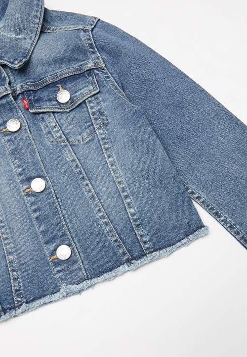 LEVI'S YOUNG GIRLS DENIM TRUCKER CROPPED JACKET BLUE 37426 0046 Size 5-6 Year's