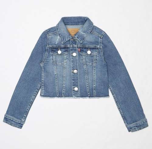 LEVI'S YOUNG GIRLS DENIM TRUCKER CROPPED JACKET BLUE 37426 0046 Size 5-6 Year's