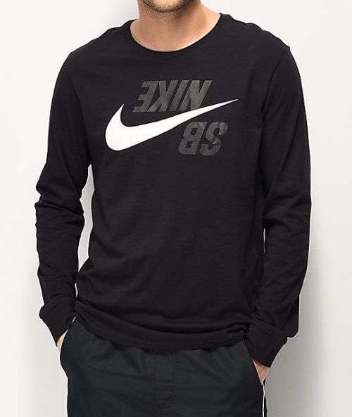 Nike Men's SB Backwards Black Long Sleeve T-Shirt CI7572 010 Size Medium