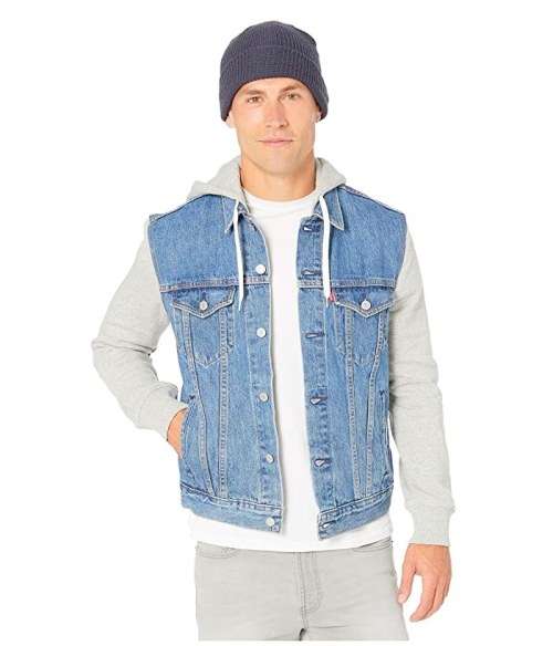 LEVI'S Men's HYBRID HOODED TRUCKER JACKET Lite Light Wash 74513 0003 Size Medium