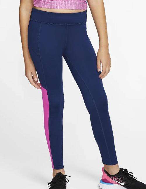 NIKE Girl's Trophy Training Tights Blue Void/Fire Pink CI9940 492 Size Medium