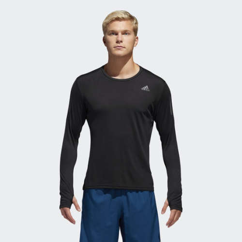 adidas Men's OWN THE RUN TEE Long Sleeves Black DQ2576 Size Large