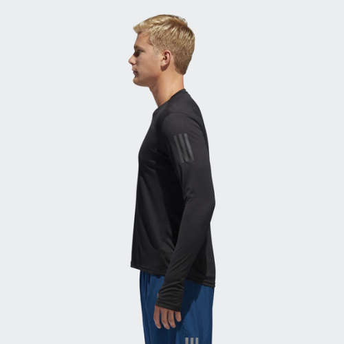 adidas Men's OWN THE RUN TEE Long Sleeves Black DQ2576 Size Large