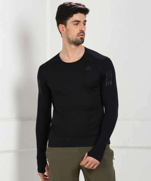 adidas Men's OWN THE RUN TEE Long Sleeves Black DQ2576 Size Large