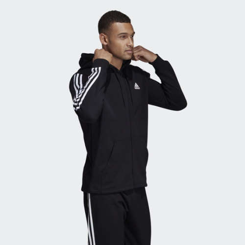 adidas Men's MUST HAVES 3-STRIPES FRENCH TERRY HOODIE Black DT9896 Size Medium