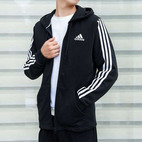adidas Men's MUST HAVES 3-STRIPES FRENCH TERRY HOODIE Black DT9896 Size Medium
