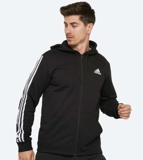 adidas Men's MUST HAVES 3-STRIPES FRENCH TERRY HOODIE Black DT9896 Size Medium