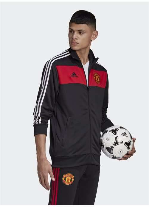 adidas Men's MANCHESTER UNITED 3-STRIPES TRACK JACKET Black FR3850 Size Medium