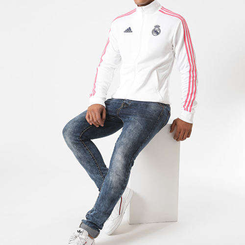 adidas Men's Real Madrid Full Zip 3 Stripe 2020/21 Track Top White GH9996 Size Large