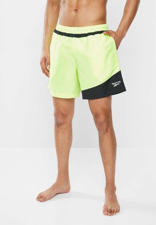 Reebok Men's Classic Swim Shorts Neon Green/ Black GH8044 Size Large