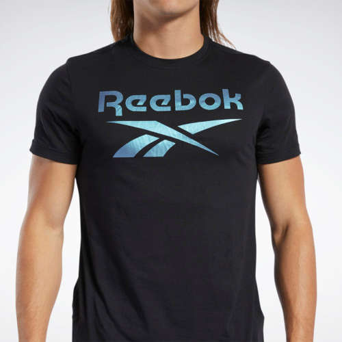 Reebok Men's Graphic Series Reebok Stacked Tee Black/ Silver FS6106 Size Medium