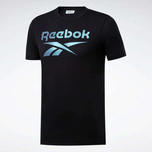 Reebok Men's Graphic Series Reebok Stacked Tee Black/ Silver FS6106 Size Medium