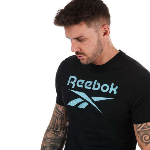Reebok Men's Graphic Series Reebok Stacked Tee Black/ Silver FS6106 Size Medium