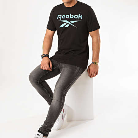 Reebok Men's Graphic Series Reebok Stacked Tee Black/ Silver FS6106 Size Medium