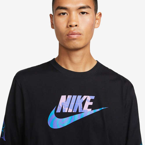 NIKE Men`s Sportswear Long Sleeve Graphic Festival Tee Shirt Black DQ1071 010 Size Large