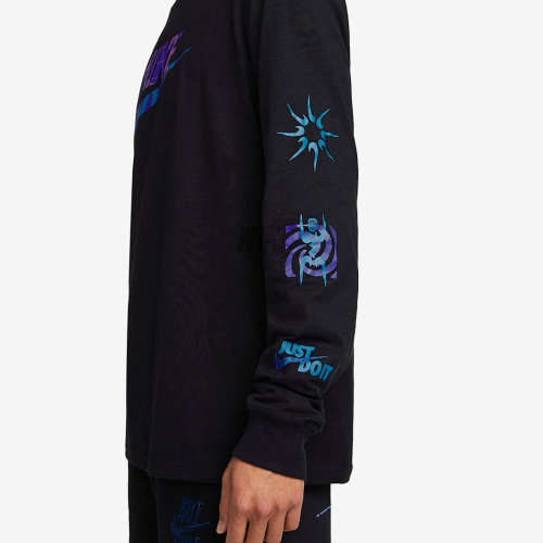 NIKE Men`s Sportswear Long Sleeve Graphic Festival Tee Shirt Black DQ1071 010 Size Large